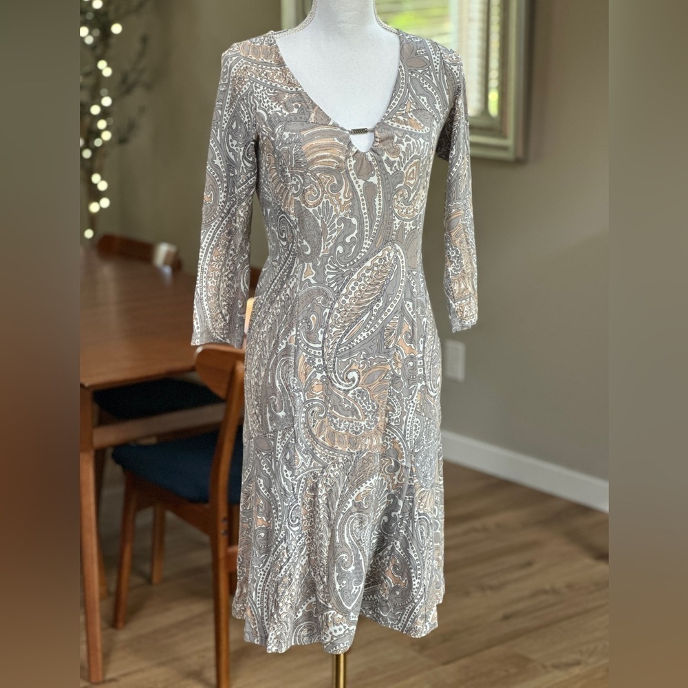Tommy Bahama paisley fit and flair stretchy pullover midi dress